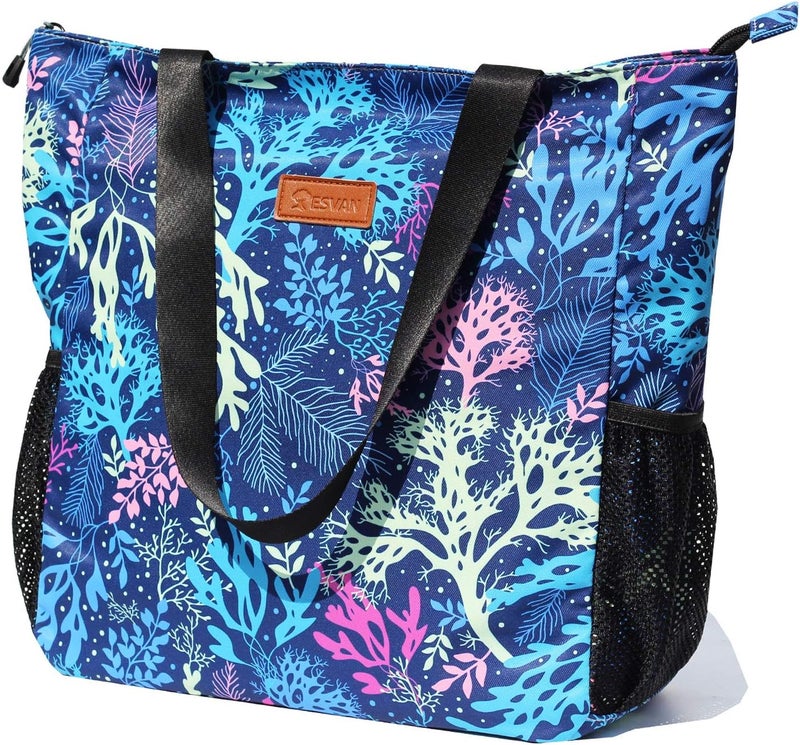 ESVAN Original Floral Water Resistant Large Tote Bag Shoulder Bag for Gym Beach Travel Daily Bags Upgraded - Image 5